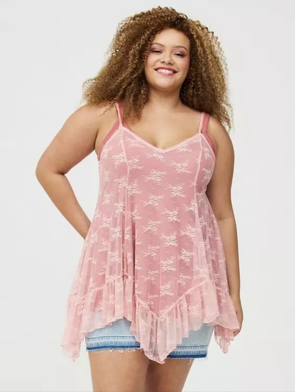 Torrid Pink Lace Swing Cami Top Size 2